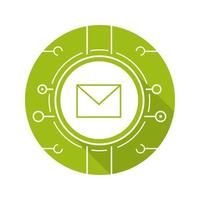 Email icon. Drop shadow sms digital silhouette symbol. Message. Email letter in microchip pathways. Negative space. Vector isolated illustration