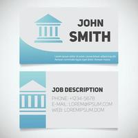Business card print template with courthouse logo. Easy edit. Manager. Bank building. lawyer. Advocate. Judge. Banker. Stationery design concept. Vector illustration