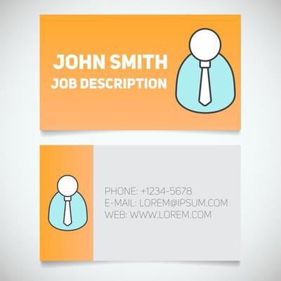 Business card print template with man in shirt and tie logo. Easy edit. Manager. Office worker. Businessman. Stationery design concept. Vector illustration