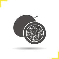 Passionfruit half icon. Drop shadow silhouette symbol. Negative space. Vector isolated illustration