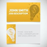 Business card print template with light bulb and dollar sign logo. Easy edit. Manager. Idea symbol. Creative director. Startup manager. Stationery design concept. Vector illustration