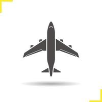 Plane icon. Drop shadow flight silhouette symbol. Airplane. Negative space. Vector isolated illustration