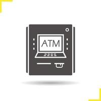 ATM machine icon. Drop shadow silhouette symbol. Cash machine. Negative space. Vector isolated illustration