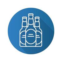 Three beer bottles flat linear long shadow icon. Vector line symbol