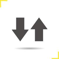 Up and down arrows icon. Drop shadow silhouette symbol. Success and unsuccess. Download and upload. Opposite direction arrows. Money income and expenditure symbols. Vector isolated illustration