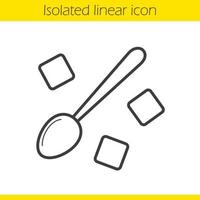 Spoon with refined sugar cubes linear icon. Thin line illustration. Lump sugar with teaspoon contour symbol. Vector isolated outline drawing