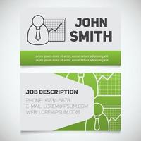 Business card print template with presentation graph logo. Easy edit. Marketer. Stockbroker. Jobber. Analyst. Manager. Stationery design concept. Vector illustration