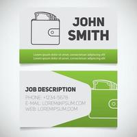 Business card print template with wallet and cash logo. Easy edit. Manager. Businessman. Purse with money. Stationery design concept. Vector illustration