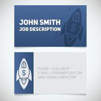 Business card print template with spaceship logo. Easy edit. Manager. Startup manager. Business coach. Goal achievement symbol. Stationery design concept. Vector illustration