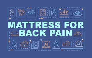 Mattress for back ache word concepts banner. Spine health. Infographics with linear icons on blue background. Isolated creative typography. Vector outline color illustration with text