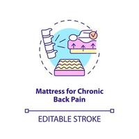 Mattress for chronic back pain concept icon. Relieving back ache abstract idea thin line illustration. Upper and lower spine pain prevention. Vector isolated outline color drawing. Editable stroke