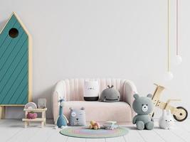Mock up wall children's room in scandinavian style with white wall background. photo