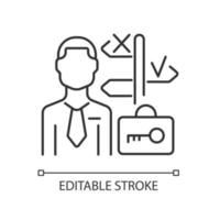 Portfolio manager linear icon. Expert managing portfolio trading. Investing professional. Thin line customizable illustration. Contour symbol. Vector isolated outline drawing. Editable stroke