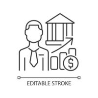 Investment banker linear icon. Asset market and finance advisor. Capital raising specialist. Thin line customizable illustration. Contour symbol. Vector isolated outline drawing. Editable stroke