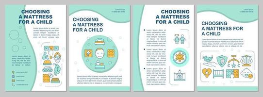 Choosing mattress for child mint brochure template. Baby health. Flyer, booklet, leaflet print, cover design with linear icons. Vector layouts for presentation, annual reports, advertisement pages