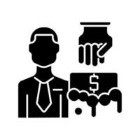 Anti-money laundering auditor black glyph icon. Independent examiner of companys AML plan.Tracking cash specialist. Financial guard. Silhouette symbol on white space. Vector isolated illustration