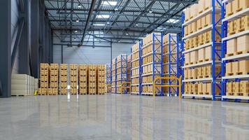 Interior of warehouse in logistic center. photo