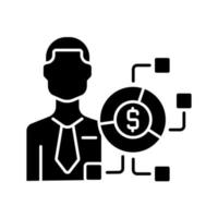 Digital finance expert black glyph icon. Financial field digitalization. Company processes optimization consultant. Remote services. Silhouette symbol on white space. Vector isolated illustration