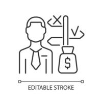 Asset manager linear icon. Specialist making investments. Stock market operationg expert. Thin line customizable illustration. Contour symbol. Vector isolated outline drawing. Editable stroke