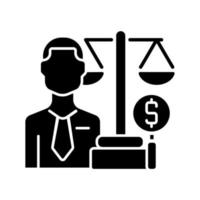 Financial examiner black glyph icon. Risk-focused financial examination expert, analyst. Law and regulations compliance specialist. Silhouette symbol on white space. Vector isolated illustration