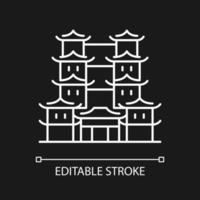 Tooth relic temple white linear icon for dark theme. Spiritual hub for Buddhists. Historical museum. Thin line customizable illustration. Isolated vector contour symbol for night mode. Editable stroke