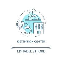 Detention center blue concept icon. Illegal immigration. Person trapped in prison. Deportation abstract idea thin line illustration. Vector isolated outline color drawing. Editable stroke