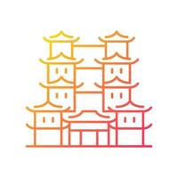 Tooth relic temple gradient linear vector icon. Spiritual hub for Buddhists. Southern China architecture. Thin line color symbol. Modern style pictogram. Vector isolated outline drawing