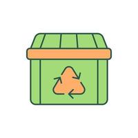 Garbage container RGB color icon. Recyclable and reusable waste materials. Garbage collection. Trash management and treatment. Isolated vector illustration. Simple filled line drawing