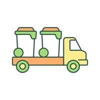 Container delivery vehicle RGB color icon. Bin lorry. Waste management service. Trash bin shipping. Garbage treatment and disposal. Isolated vector illustration. Simple filled line drawing