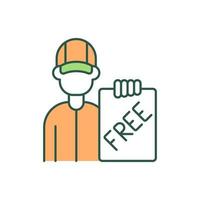 Service representative RGB color icon. Delivery man. Free delivery. Postman. Customer service assistance. Purchase and post shipping. Isolated vector illustration. Simple filled line drawing