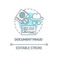 Document fraud blue concept icon. False documents. Illegal papers. Fake visa and border pass. Deportation abstract idea thin line illustration. Vector isolated outline color drawing. Editable stroke