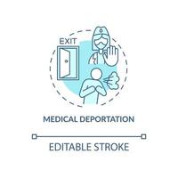 Medical deportation blue concept icon. Forced resettlement from contaminated area. Deportation abstract idea thin line illustration. Vector isolated outline color drawing. Editable stroke