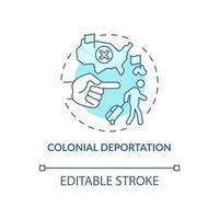 Colonial deportation blue concept icon. Type of official removal. Penal moving to colony. Deportation abstract idea thin line illustration. Vector isolated outline color drawing. Editable stroke