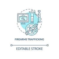 Firearms trafficking blue concept icon. Security guard searching for weapons. Arrest smuggler. Deportation abstract idea thin line illustration. Vector isolated outline color drawing. Editable stroke