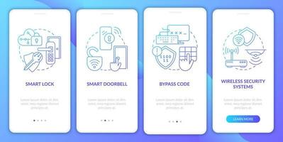 Home automation blue gradient onboarding mobile app page screen. Home security walkthrough 4 steps graphic instructions with concepts. UI, UX, GUI vector template with linear color illustrations