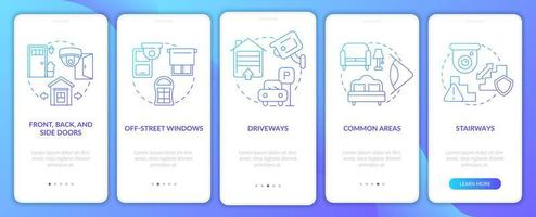 Security cameras placement blue gradient onboarding mobile app page screen. Walkthrough 5 steps graphic instructions with concepts. UI, UX, GUI vector template with linear color illustrations