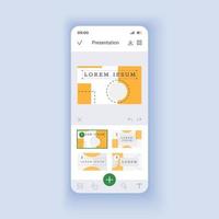 Presentation making light smartphone interface vector template. Mobile app page design layout. Project agenda. Portable software for data management screen. Flat UI for application. Phone display