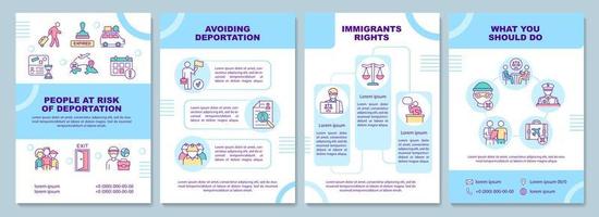 Risk of deportation brochure template. Avoid departure. Flyer, booklet, leaflet print, cover design with linear icons. Vector layouts for presentation, annual reports, advertisement pages