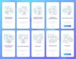 Property security blue gradient onboarding mobile app page screen set. Protection walkthrough 5 steps graphic instructions with concepts. UI, UX, GUI vector template with linear color illustrations