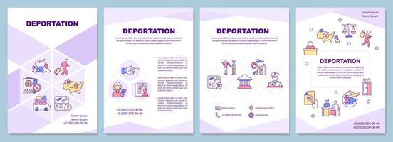 Deportation brochure template. Official removal from country. Flyer, booklet, leaflet print, cover design with linear icons. Vector layouts for presentation, annual reports, advertisement pages