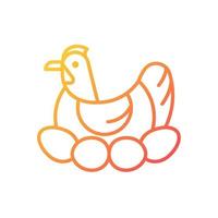 Brood hen gradient linear vector icon. Bird sitting on egg clutch to incubate chicks. Nesting fowl. Brooding chicken. Thin line color symbol. Modern style pictogram. Vector isolated outline drawing