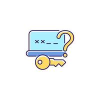Forgetting password RGB color icon. Account recovery. Reset login. Computer safety. Secure system. Online privacy. Password management. Isolated vector illustration. Simple filled line drawing
