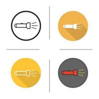 Flashlight icon. Flat design, linear and color styles. Torch light on. Isolated vector illustrations