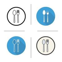 Fork and spoon icon. Flat design, linear and color styles. Cafe and restaurant eatery symbol. Isolated vector illustrations