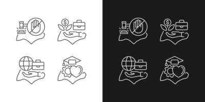 vivir en singapur iconos lineales establecidos para el modo oscuro y claro. entorno favorable a los negocios. alta tasa de capital humano. símbolos de línea fina personalizables. ilustraciones de contorno de vector aislado. trazo editable