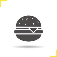 icono de hamburguesa. gota de sombra símbolo de silueta de café de comida rápida. hamburguesa con queso. hamburguesa. espacio negativo. vector ilustración aislada