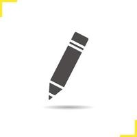 Pencil with eraser icon. Drop shadow edit digital silhouette symbol. Negative space. Vector isolated illustration