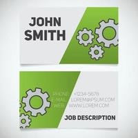 Business card print template with gears logo. Easy edit. Manager. Mechanic. Machinist. Cogwheels. Stationery design concept. Vector illustration