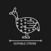 Guinea fowl linear icon for dark theme. Domesticated bird. Helmeted guineafowl. African breed. Thin line customizable illustration. Isolated vector contour symbol for night mode. Editable stroke