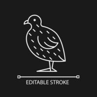 Japanese quail linear icon for dark theme. Coturnix japonica. Commercial poultry farming. Thin line customizable illustration. Isolated vector contour symbol for night mode. Editable stroke